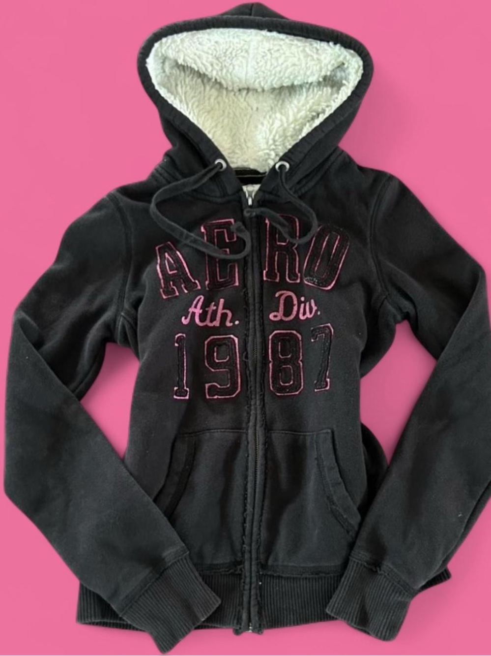 Aeropostale Black Zip Hoodie with Pink Logo
